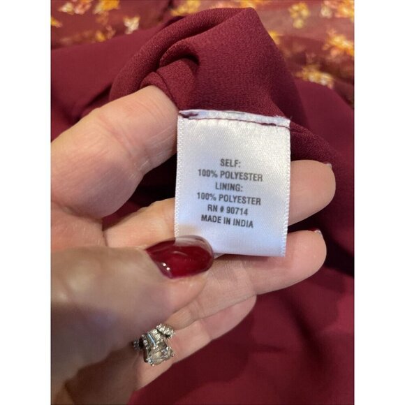 MSK Fit and Flare Dress Womens L Ruby Wine Sheer Micro Floral Fairy Whimsical - Picture 14 of 15